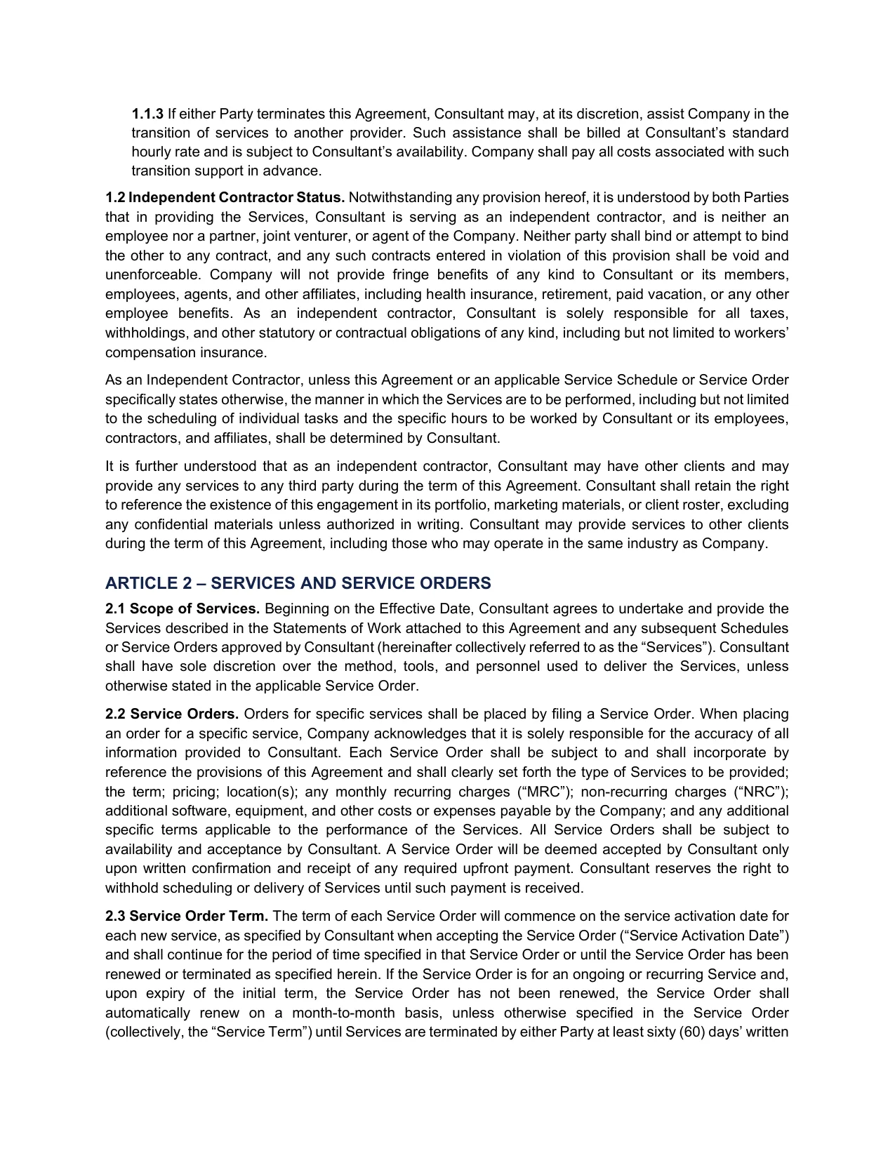 Master Service Agreement – page 2 of 10