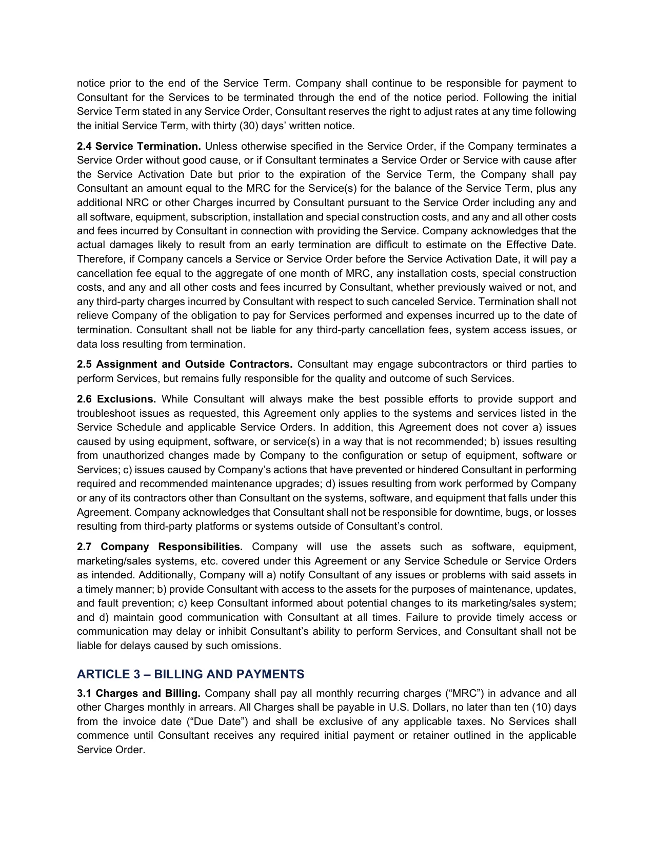 Master Service Agreement – page 3 of 10